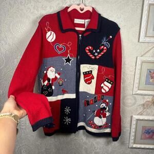 vintage Christmas patchwork zip up cardigan